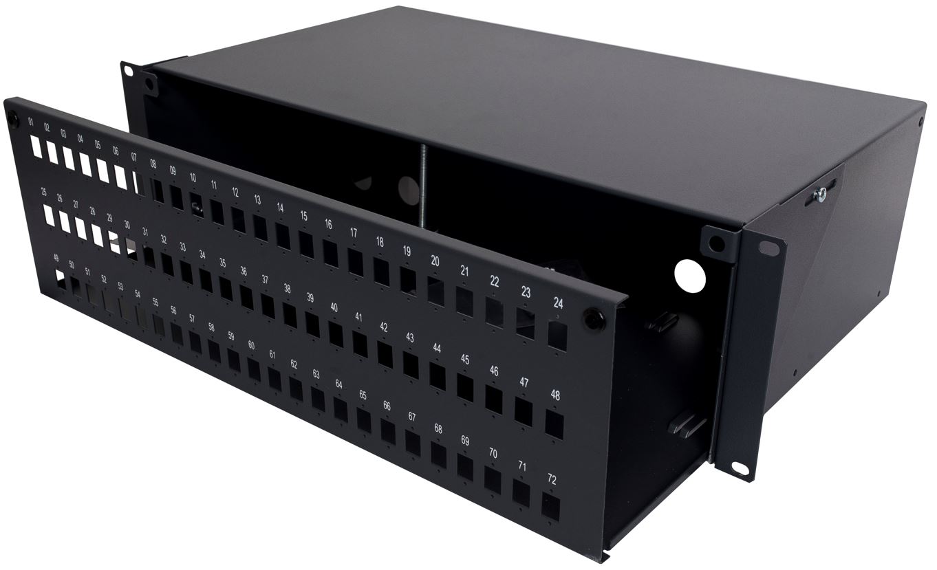 19″ 3U fiber optic distribution panel, 72x SC simplex/LC duplex, slide version, empty