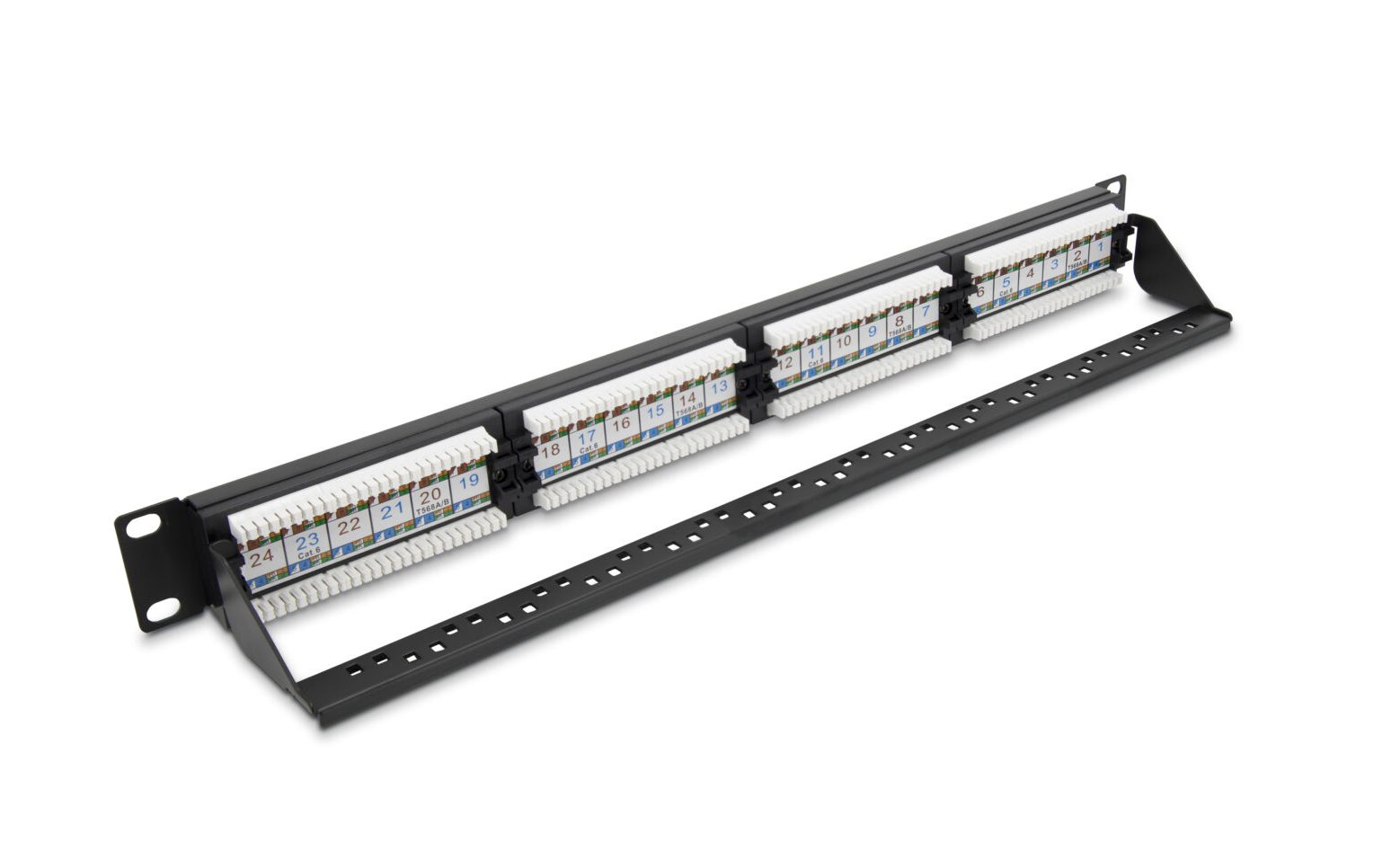 Patch panel kategoria 6 19 cali 1U 24xRJ45 UTP czarny z organizerem kabli