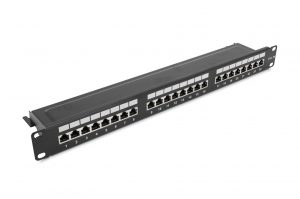 Patch panel kategoria 5e 19 cali 1U 24xRJ45 FTP czarny z półką