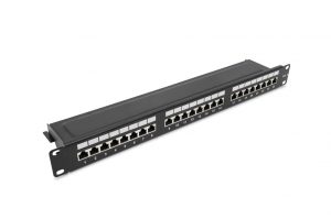 Patch panel kategoria 6 19 cali 1U, 24xRJ45 FTP czarny z półką