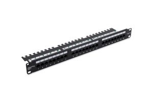 Patch panel kategoria 5e 19 cali 1U 24xRJ45 UTP czarny z półką