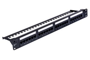 Patch panel kategoria 6 19 cali 1U 24xRJ45 UTP czarny z organizerem kabli